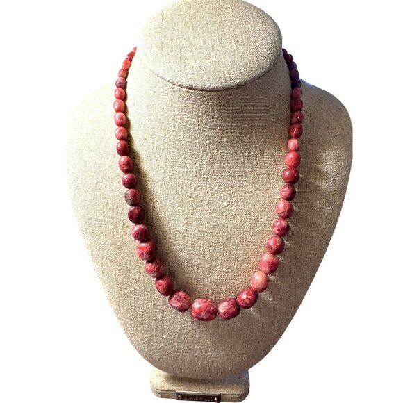 Jay King Mine Finds Thulite Nugget Bead Necklace Sterling Silver Pink Gemstone - Picture 1 of 9